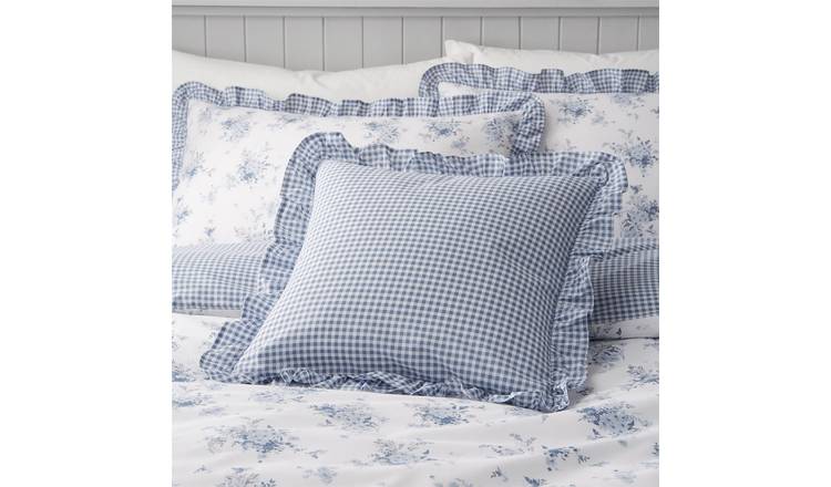 Catherine Lansfield Lucie Floral Frill Filled Cushion 45 x 45cm - Blue