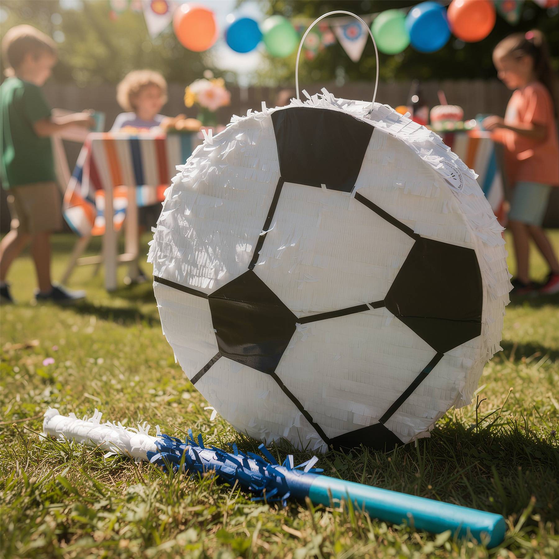 Fax Potato 3pc Football Pinata Set with Stick & Blindfold - Blue Stick - Image 3