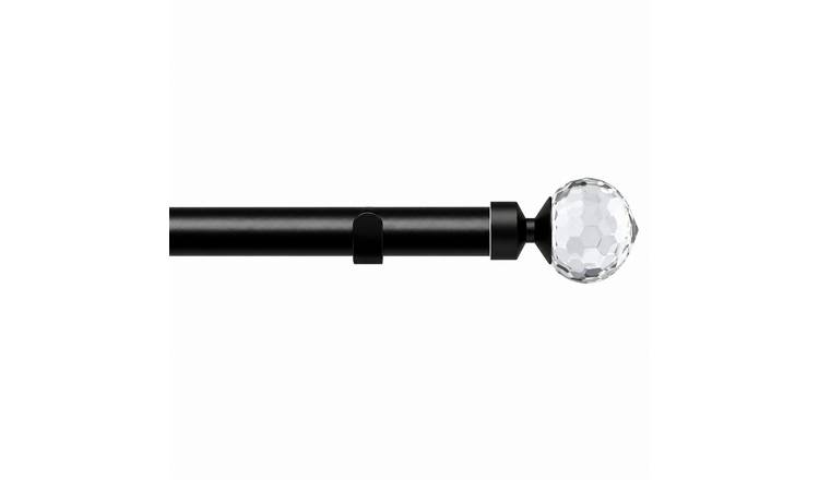New Edge Blinds 28mm Black Crystal Fixed Eyelet Curtain Pole - 310cm