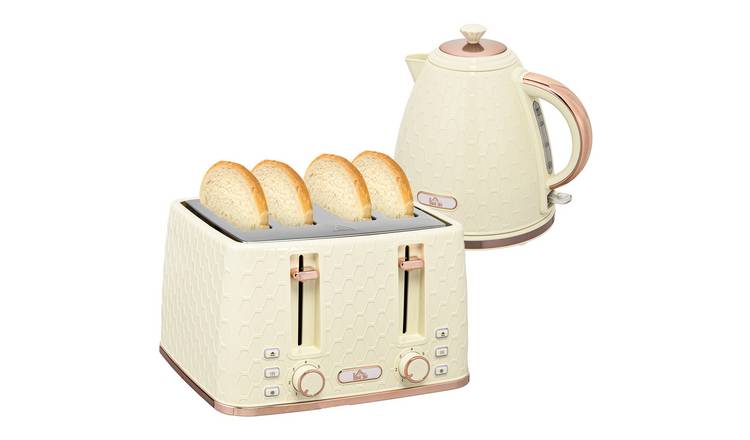 HOMCOM Kettle and 4 Slice Toaster Set with Auto Shut Off - Beige