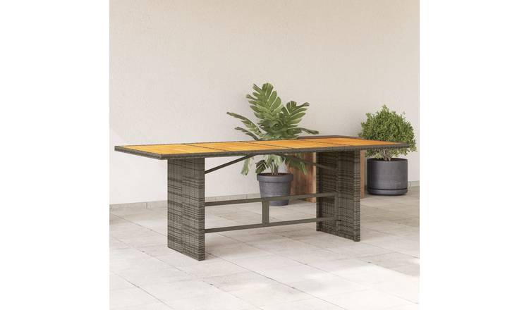 Walplus Poly Rattan Garden Table with Acacia Top - Grey - 190 x 80 x 74 cm
