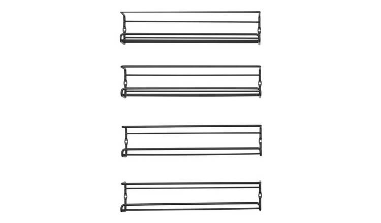 Living and Home Set of 4 Wall Mount Spice Rack - Black