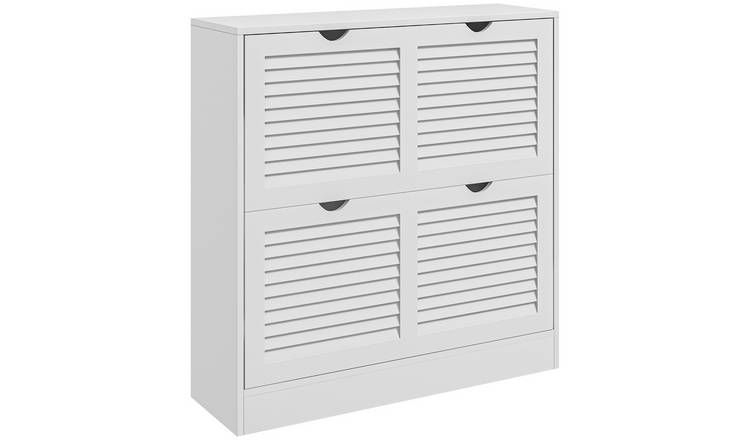 HOMCOM Horizontal Stripes Shoe Cabinet with 4 Flip Drawers - White
