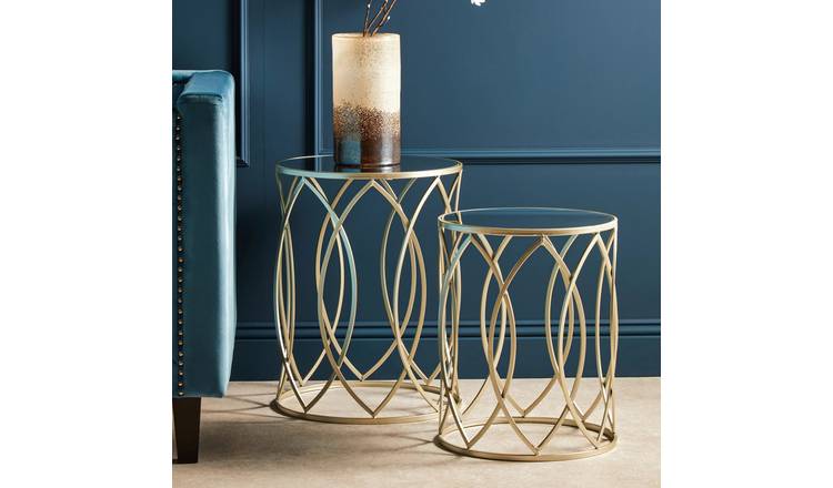 Orsina Mirrored Round Side Tables - Gold