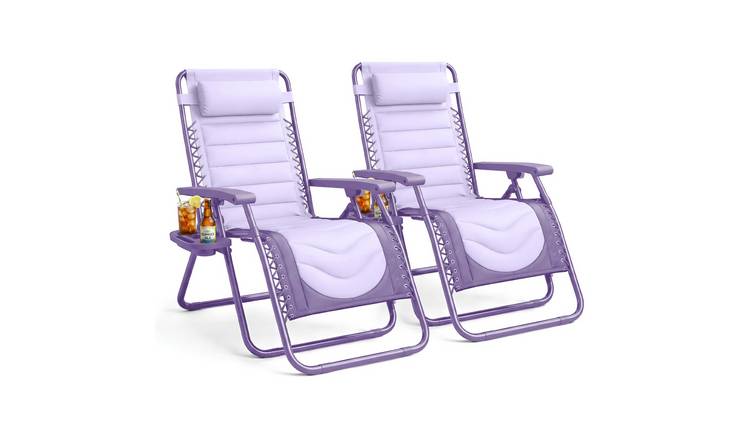 Keplin Set of 2 Colour Block Padded Zero Gravity Chairs - Lilac
