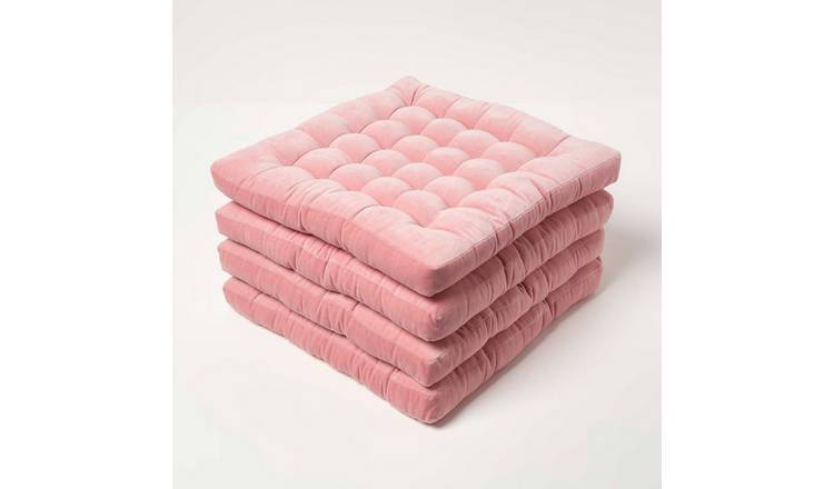 Homescapes Pack of 4 Velvet Seat Pad Chair Cushions - Blush Pink