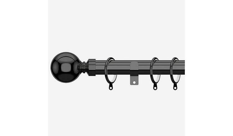 New Edge Blinds Black Nickel 28mm Ball Fixed Metal Curtain Pole - 110cm