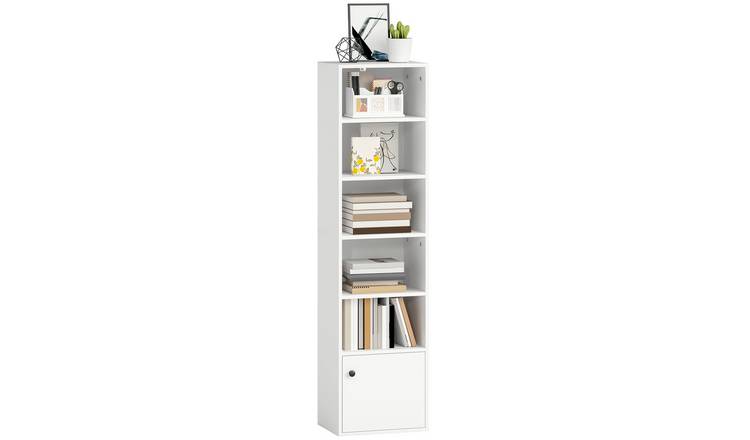 HOMCOM 6 Tier Modern Narrow Freestanding Storage Bookcase - White