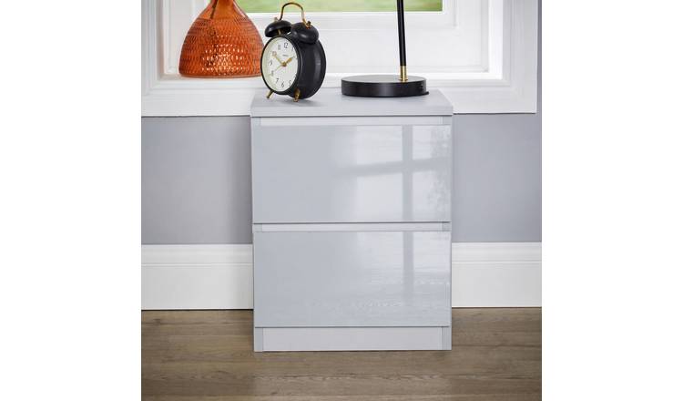 Home Source Lugano 2 Drawer Bedside Cabinet - Grey