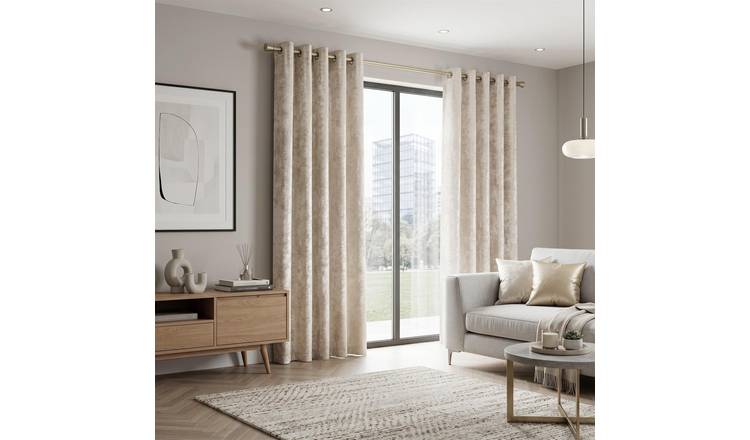Luxury Living Crushed Velvet Fully Lined Eyelet Curtains 229cm x 229cm - Cream