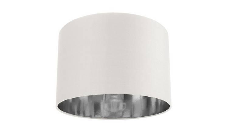 Happy Homewares White Cotton with Shiny Silver Inner Lampshade - 30cm