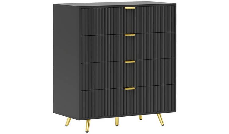 HOMCOM 4 Drawers Chest with Gold Tone Handles - Black