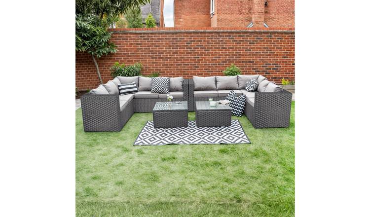 Furniture Maxi Vancouver Rattan Effect 10 Seater Sofa Patio Set - Black