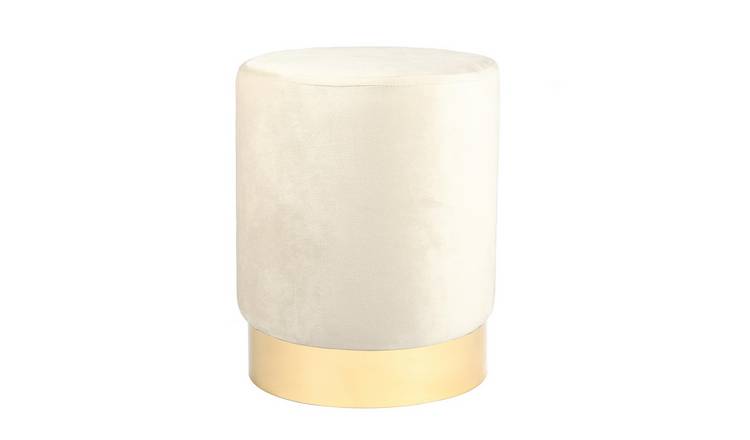 Harbour Housewares Round Velvet Footstool - H36 x D29cm - Cream
