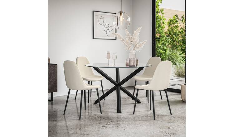 Furniture Online Malvern Maya Glass Top Dining Table & 4 Ivory Chairs