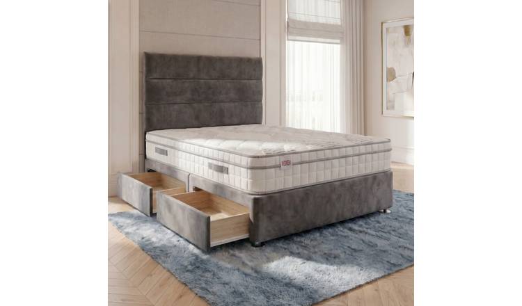 Somnior Regent Velvet Double 2 Drawer Pocket Mattress Divan Bed Set - Charcoal