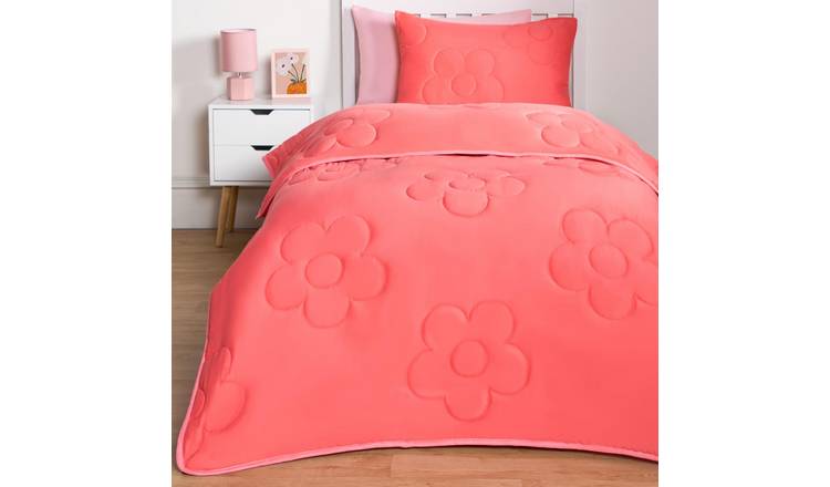 OHS Kids Quilted Daisy 7.5 Tog Coverless Duvet Set Coral - Single