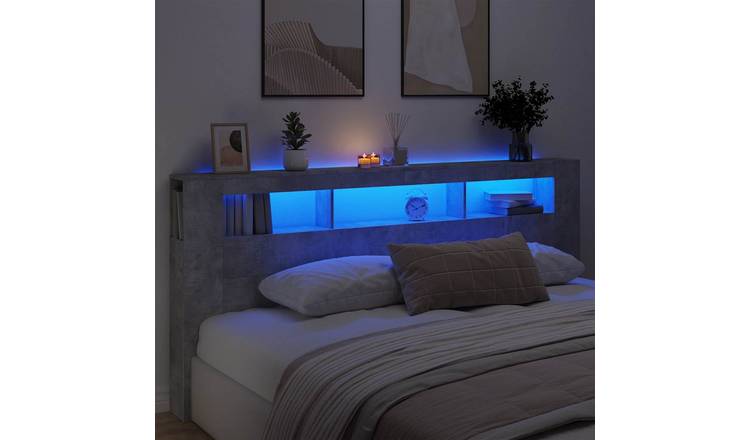 Walplus Engineered Wood LED Headboard - Granite Grey - 220 x 18.5 x 103.5 cm