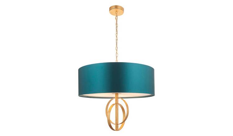 Loops Direct Steel and Fabric Pendant Light - Antique Gold and Teal