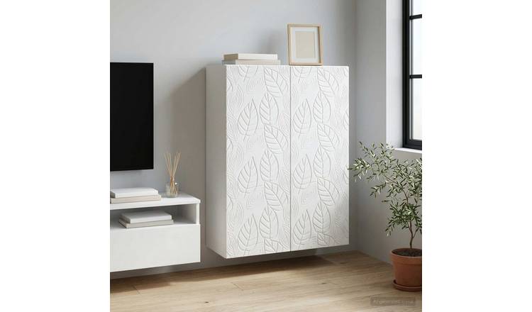 Walplus 2 Door Wood Wall Cabinet Tall Unit - White - 66 x 34.5 x 90 cm