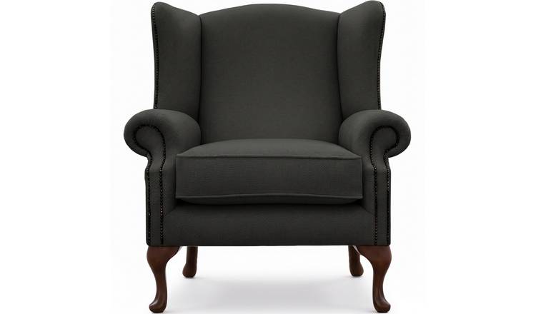 Somnior Darcy Sherpa Fabric Wing Accent Chair with Studs - Charcoal