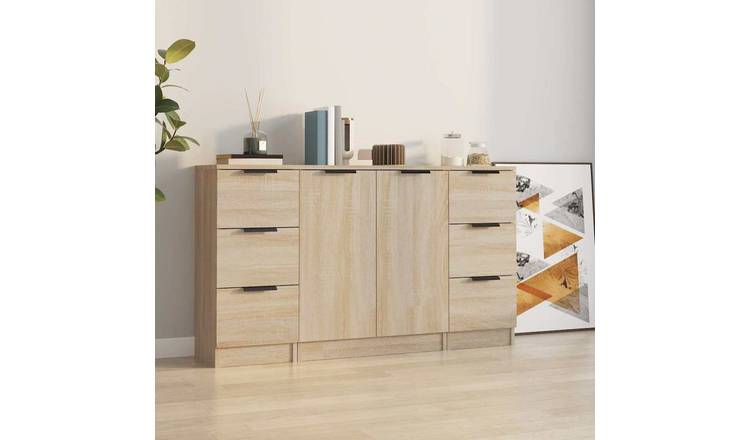 Walplus Pack of 3 Engineered Wood Sideboard - Sonoma Oak - 30 x 30 x 70 cm
