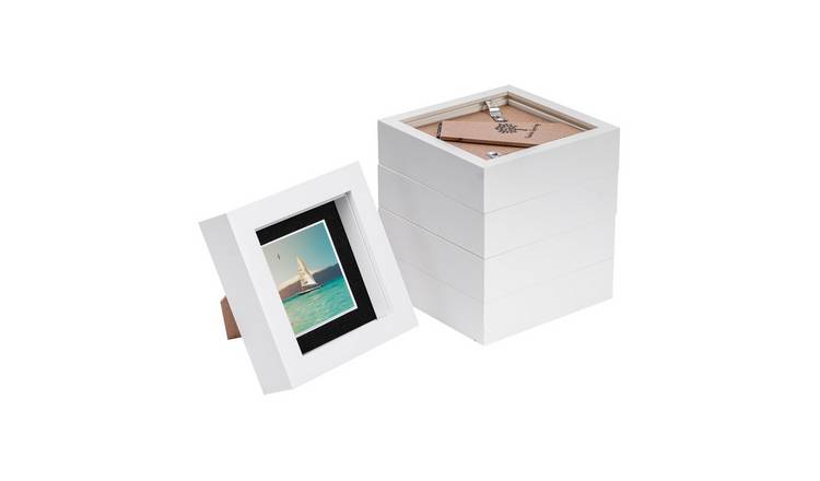 Nicola Spring 3D Box Photo Frames - 4 x 4" with Mount - Set of 5 - White