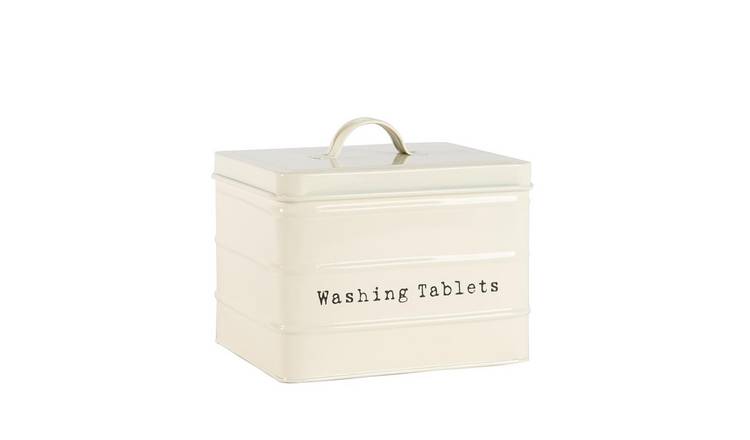 Harbour Housewares Vintage Metal Washing Tablets Canister - Cream