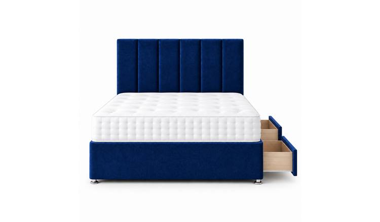 Comfy Deluxe 3ft Single   Panel     2 Drawer Suede  Divan Bed Set -  Blue