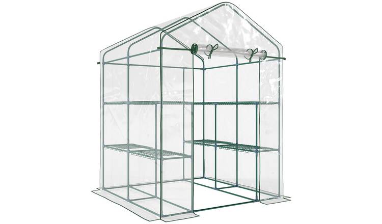 Outsunny 12 Shelf Steel Frame Walk-in Greenhouse – Dark Green