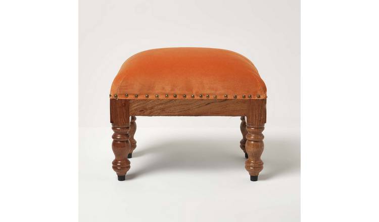 Homescapes Mable Velvet Rectangular Footstool – Burnt Orange