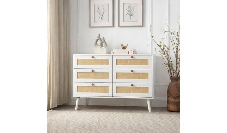 Home Treats Edinburgh Rattan 6 Drawer Chest - White
