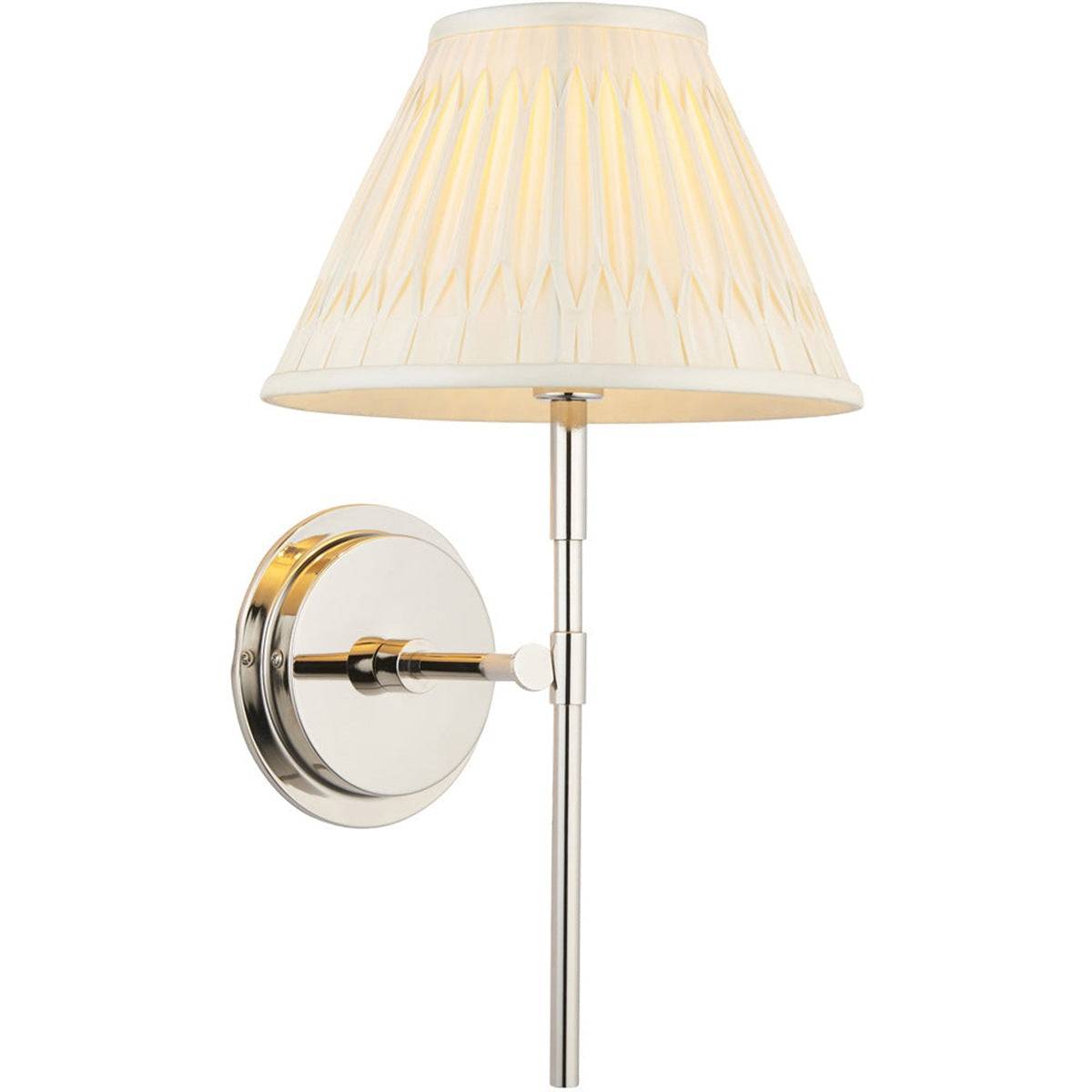Loops Direct Steel and Fabric Wall Lights - Bright Nickel Plate and Ivory Silk - Image 1