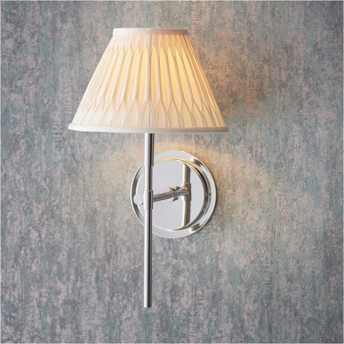 Loops Direct Steel and Fabric Wall Lights - Bright Nickel Plate and Ivory Silk - Image 2