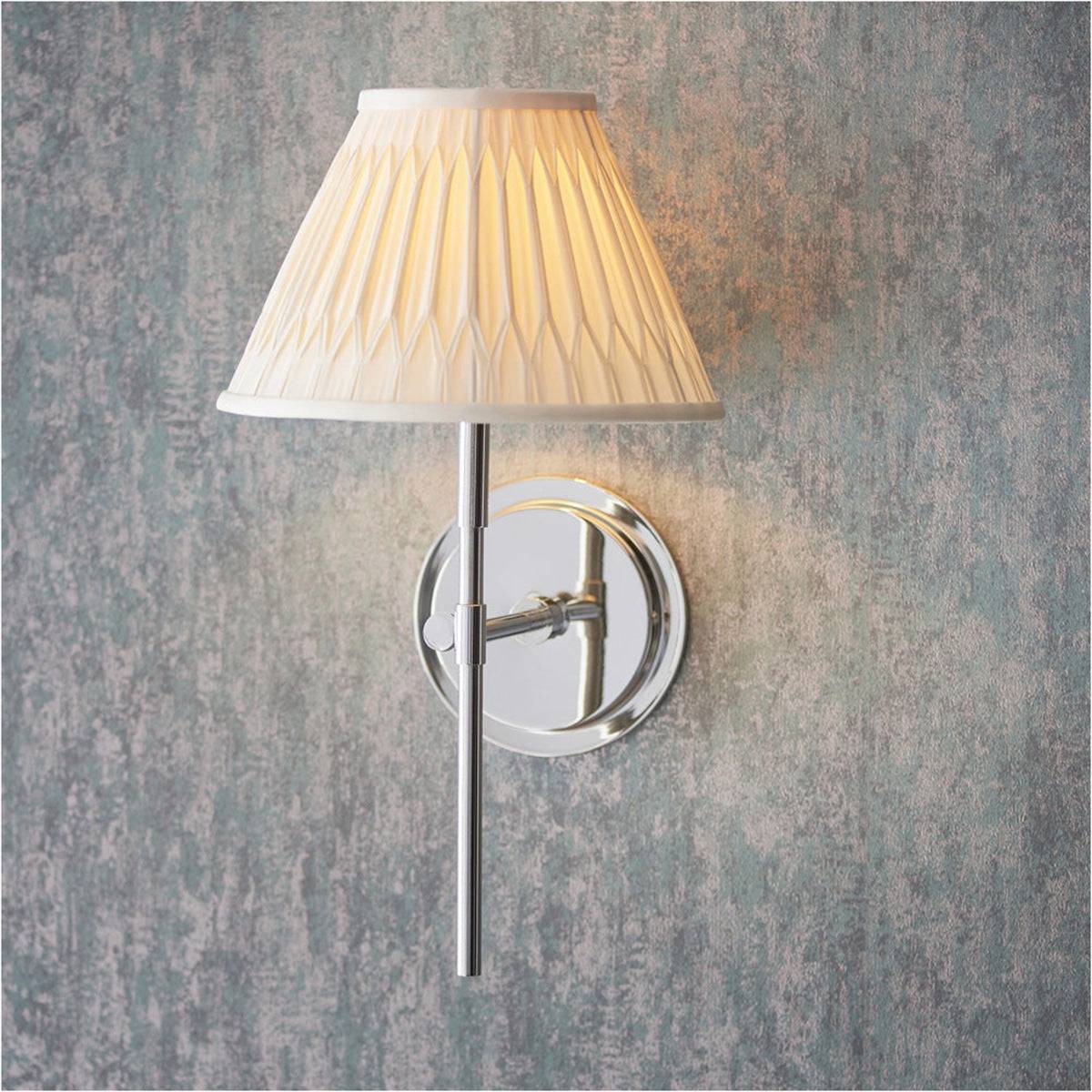 Loops Direct Steel and Fabric Wall Lights - Bright Nickel Plate and Ivory Silk - Image 2