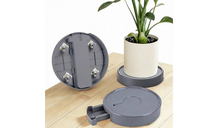 deAO Plant Pot Saucer With Wheels -Grey