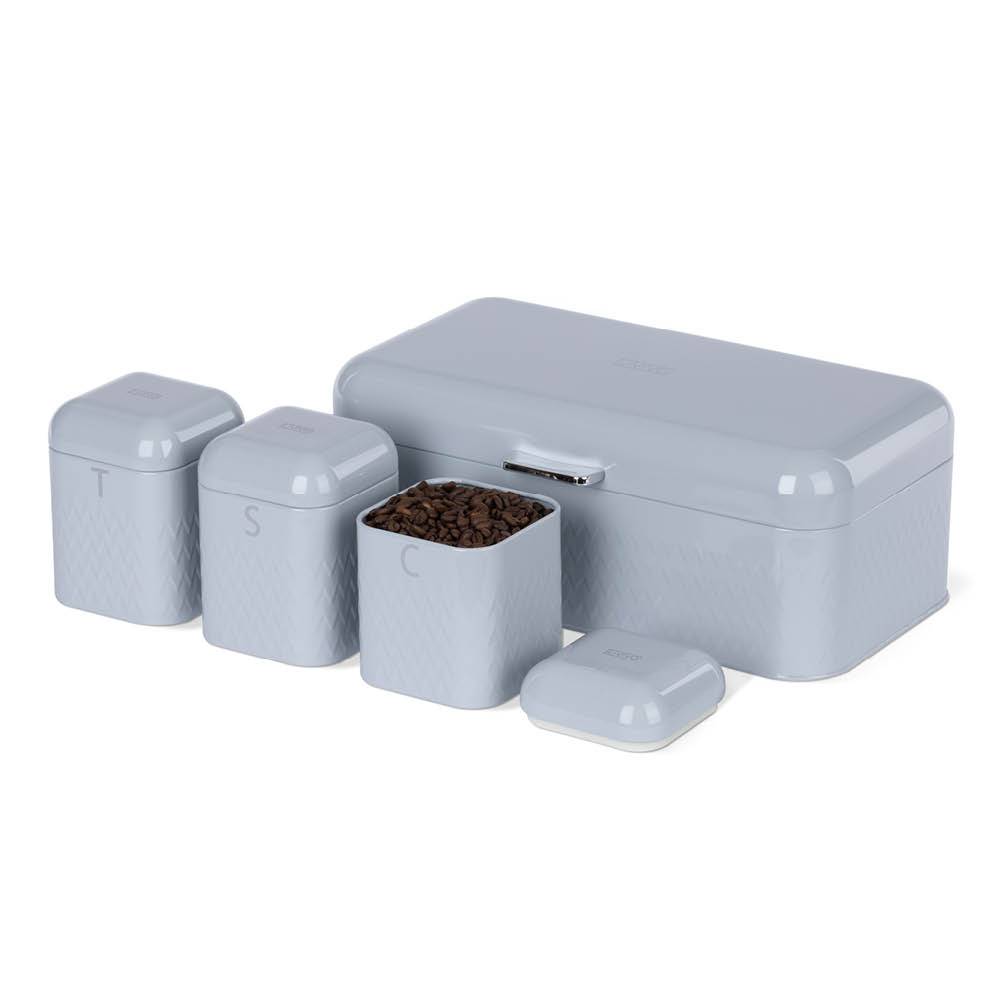 LIVIVO 4 Piece Taurus Bread Bin and Canister Set - Grey - Image 1