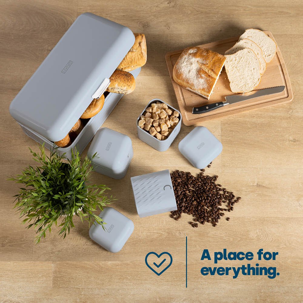 LIVIVO 4 Piece Taurus Bread Bin and Canister Set - Grey - Image 2