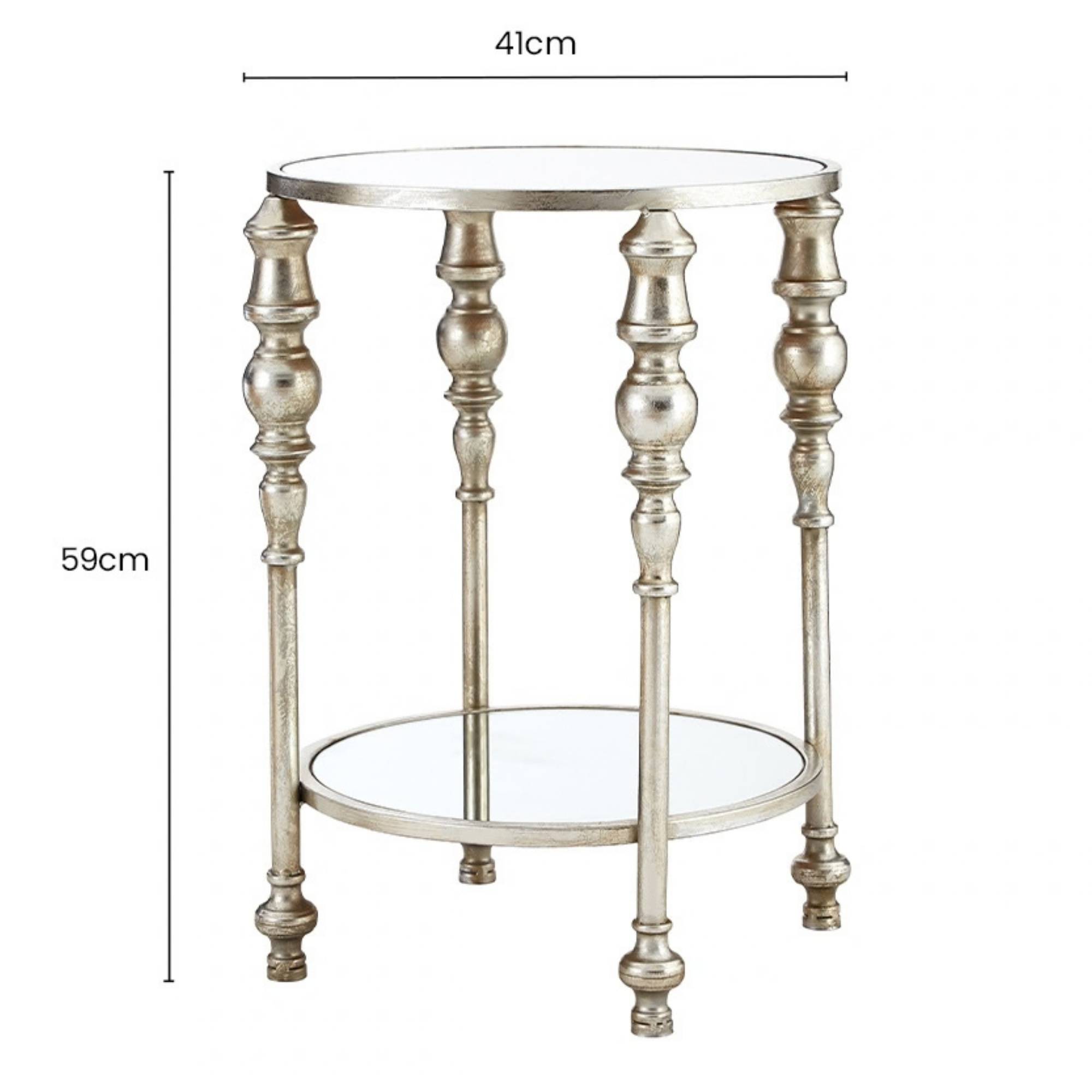 Orsina Marcia Two Tier Mirrored Side Table - Silver - Image 4
