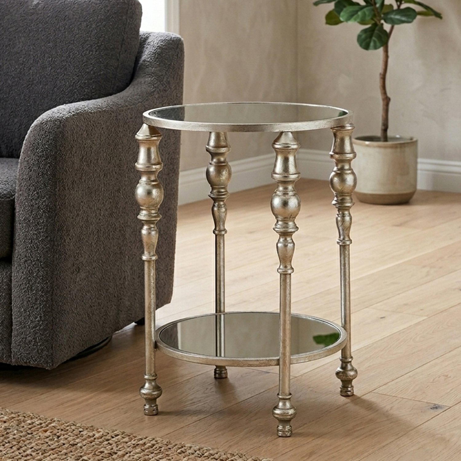 Orsina Marcia Two Tier Mirrored Side Table - Silver - Image 2