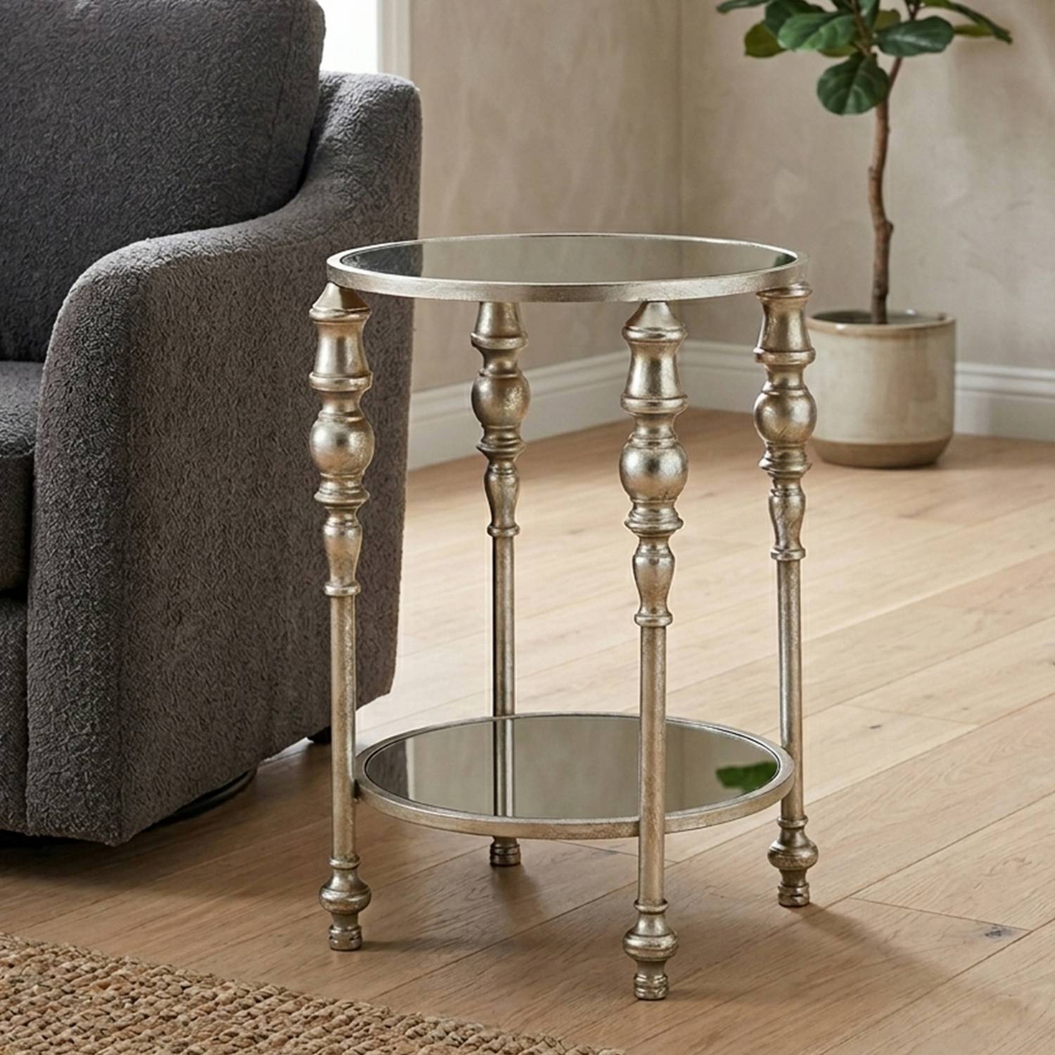 Orsina Marcia Two Tier Mirrored Side Table - Silver - Image 2