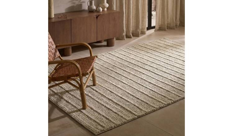 Ted Baker Cream Camden Parker Hand Woven  Striped Wool Rug - 200 x 300cm
