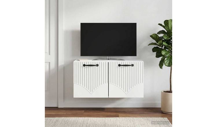 Walplus Wood Wall Mounted TV Cabinet Wide Unit - White - 59.5 x 31 x 30 cm