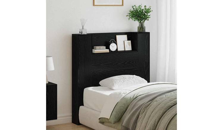 Walplus Engineered Wood LED Storage Headboard - Black Ash - 100 x 15 x 103.5 cm