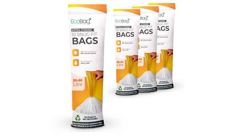 EcoBag White 60L Drawstring Kitchen Bin Liners - Pack of 40