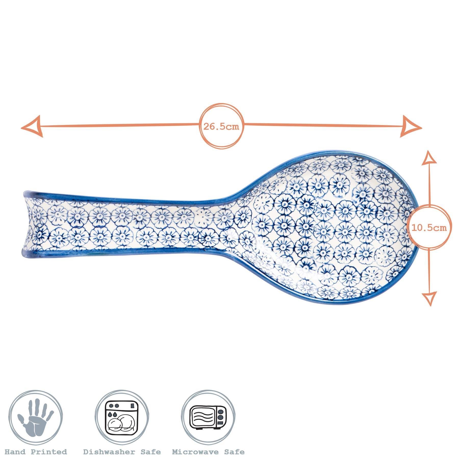 Nicola Spring 2 Piece Hand-Printed Kitchen Spoon Rests - Orange & Navy - Image 6