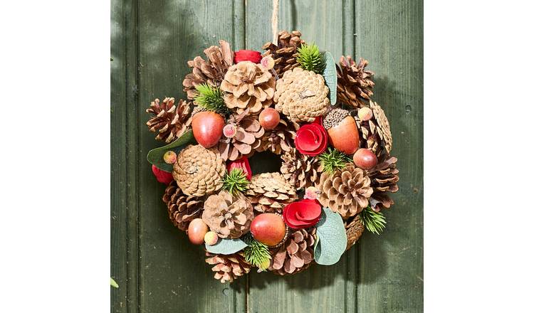 Dibor Pine Cone and Flower Wreath - Brown