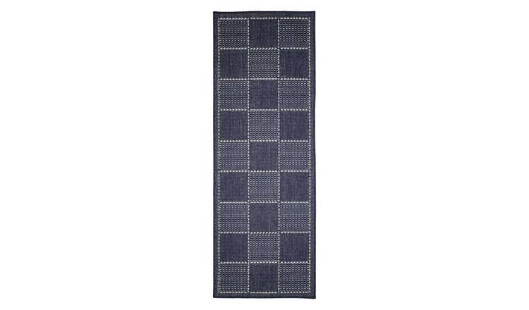Mega Flooring Blue Modern Chequered Rug - 60 x 230cm