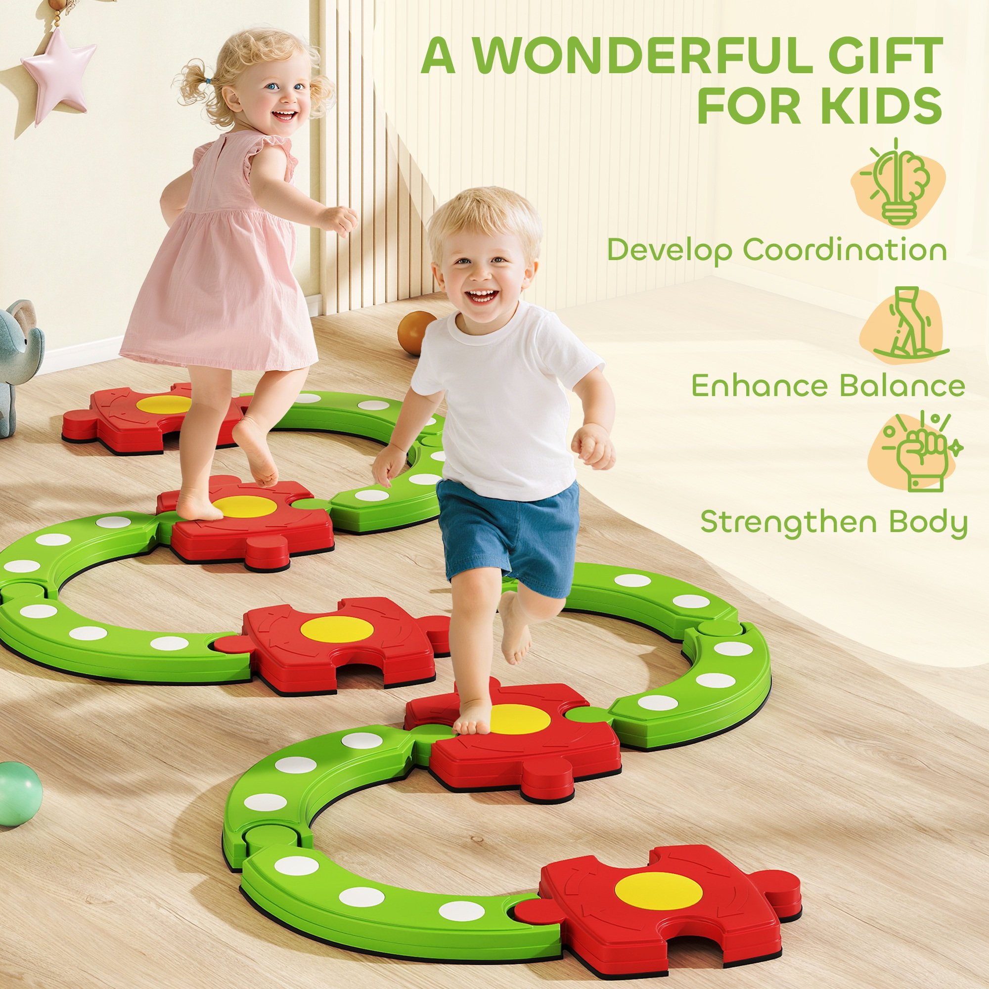 AIYAPLAY 13 Piece Kids NonSlip Textured Outdoor Indoor Stepping Stones - Green - Image 3