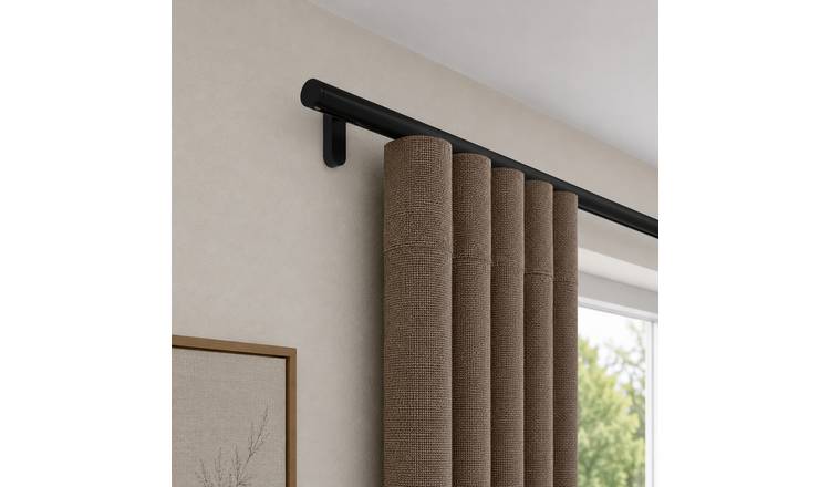New Edge Blinds 28mm Black Styleline Gliding Curtain Pole with End Cap - 490cm